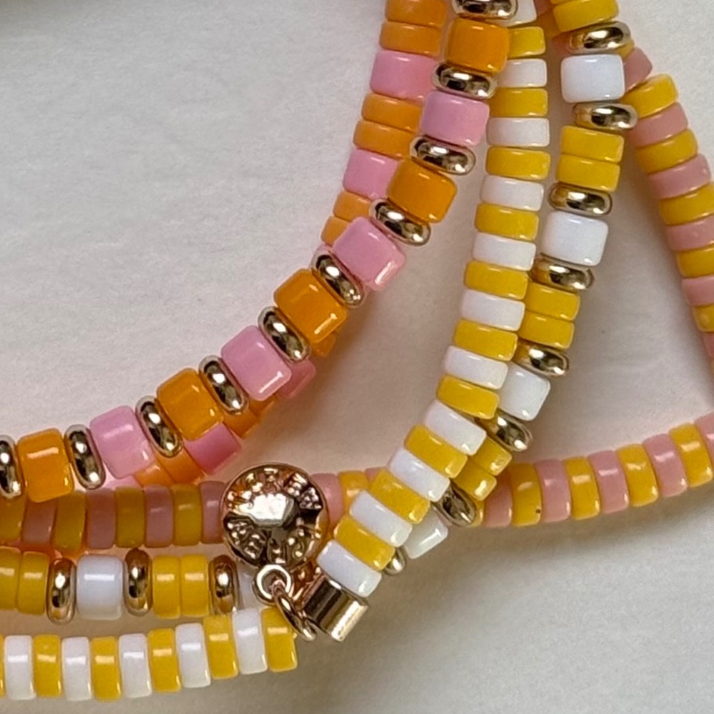 J. CREW Factory Bracelet Set (5) Stretch Beaded SWEET DAFFODIL Preppy Vacation